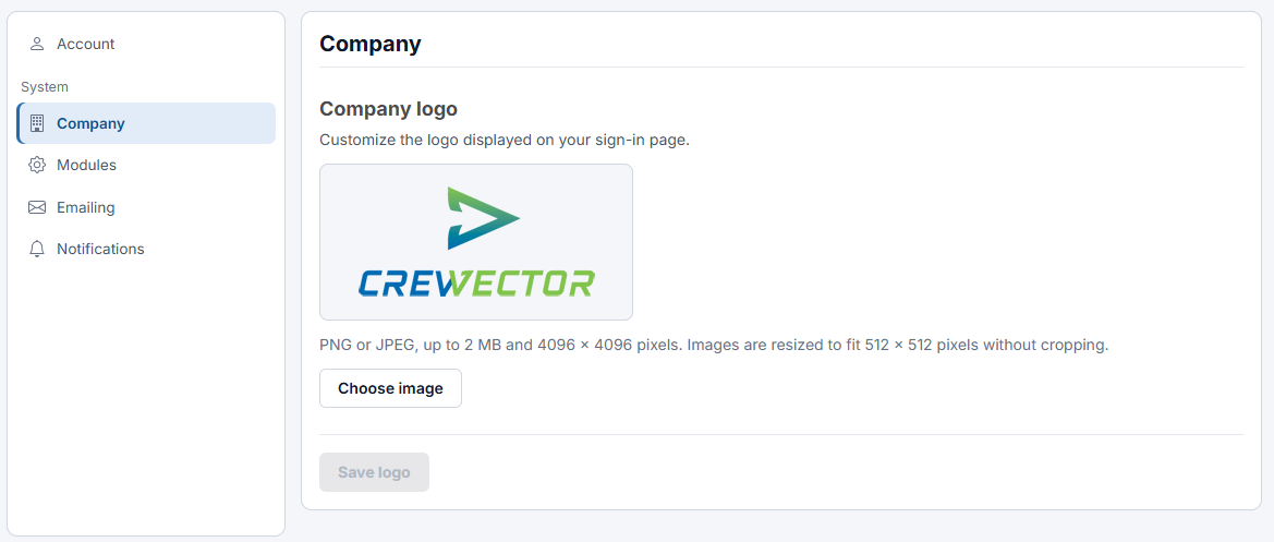 Company settings — company logo