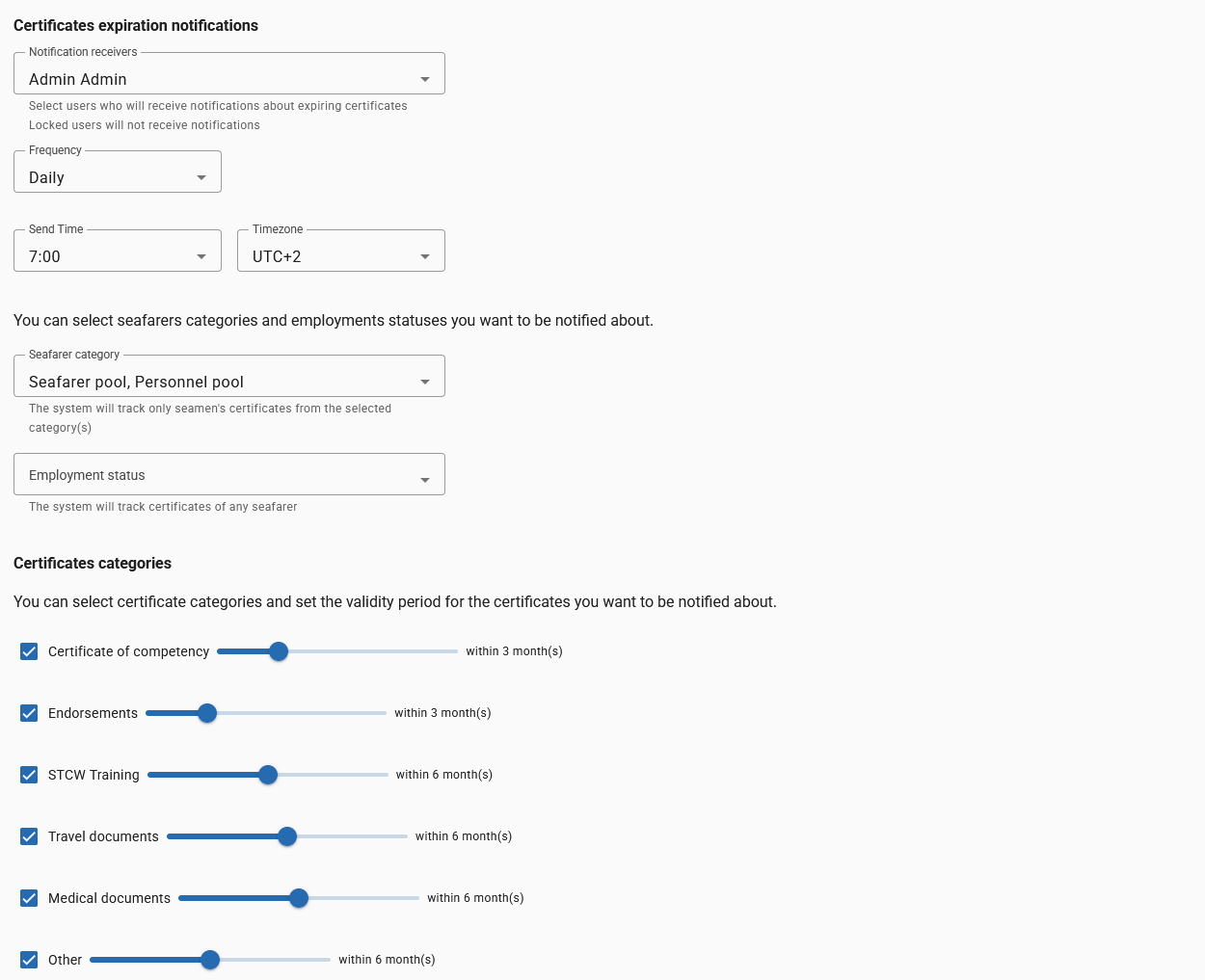 Documents expiration e-mail notifications