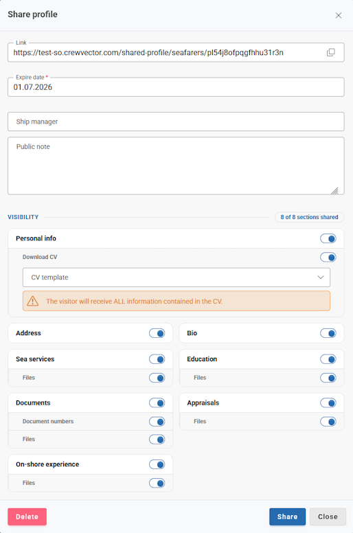 Share profile dialog